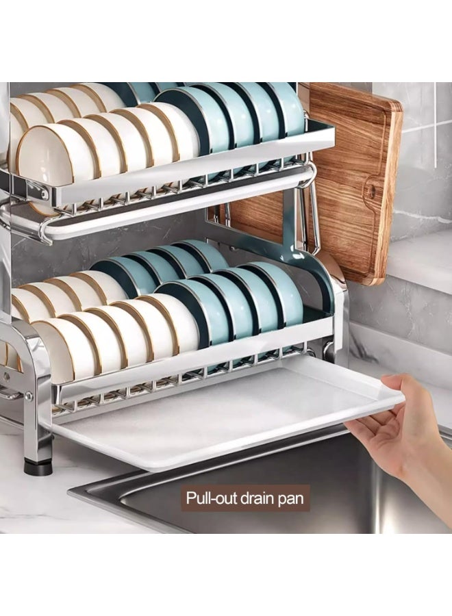 3 Layer Kitchen Dish Drying Rack, Stainless Steel Cabinet Organizer, with Water Tray, Knife Holder and Chopstick Cage - Image 5